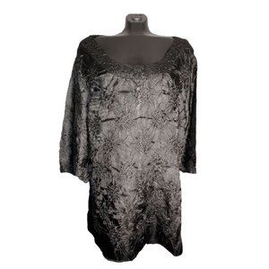 Sexy black silky crinkle Tunic pull on top PLUS 4X